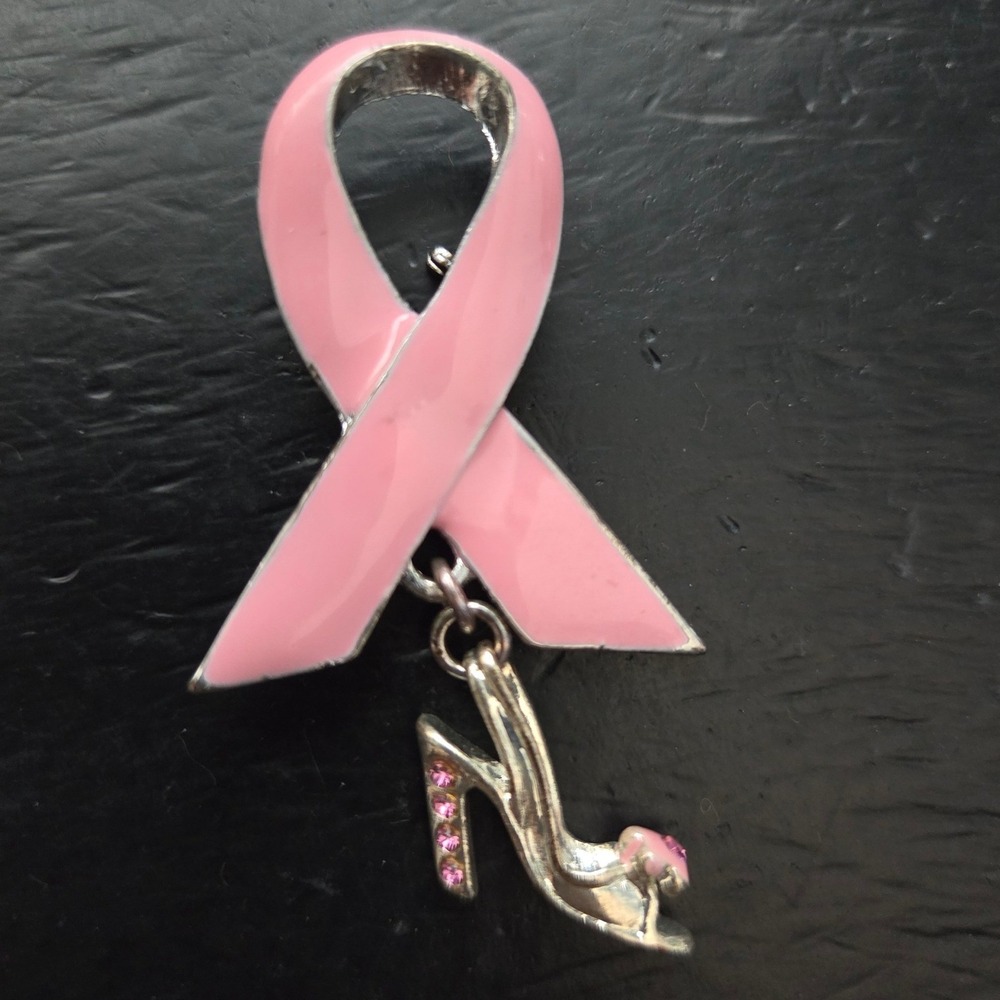 VTG Payless 2005 Pink Ribbon Breast Cancer‎ Awareness Brooch High Heel Charm Pin